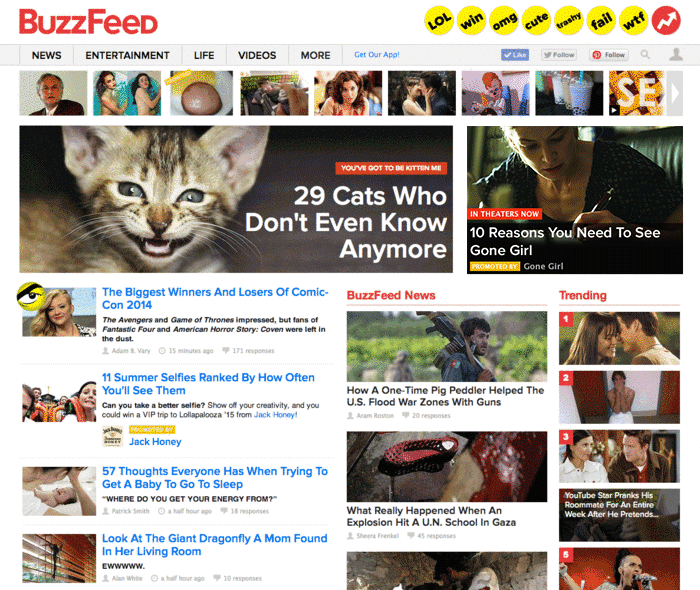 BuzzFeed homepage mock — Gone Girl SSU