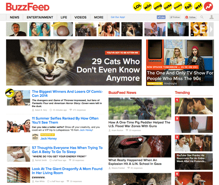 BuzzFeed homepage mock — Hindsight SSU