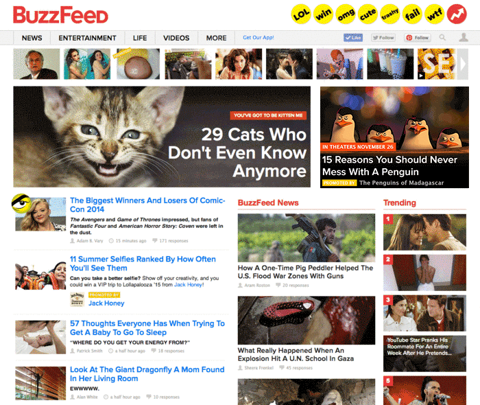 BuzzFeed homepage mock — Penguins of Madagascar SSU