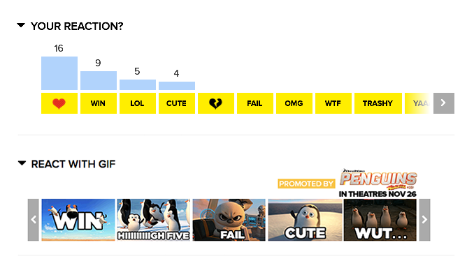 React With a GIF — bar on a BuzzFeed post, static screenshot