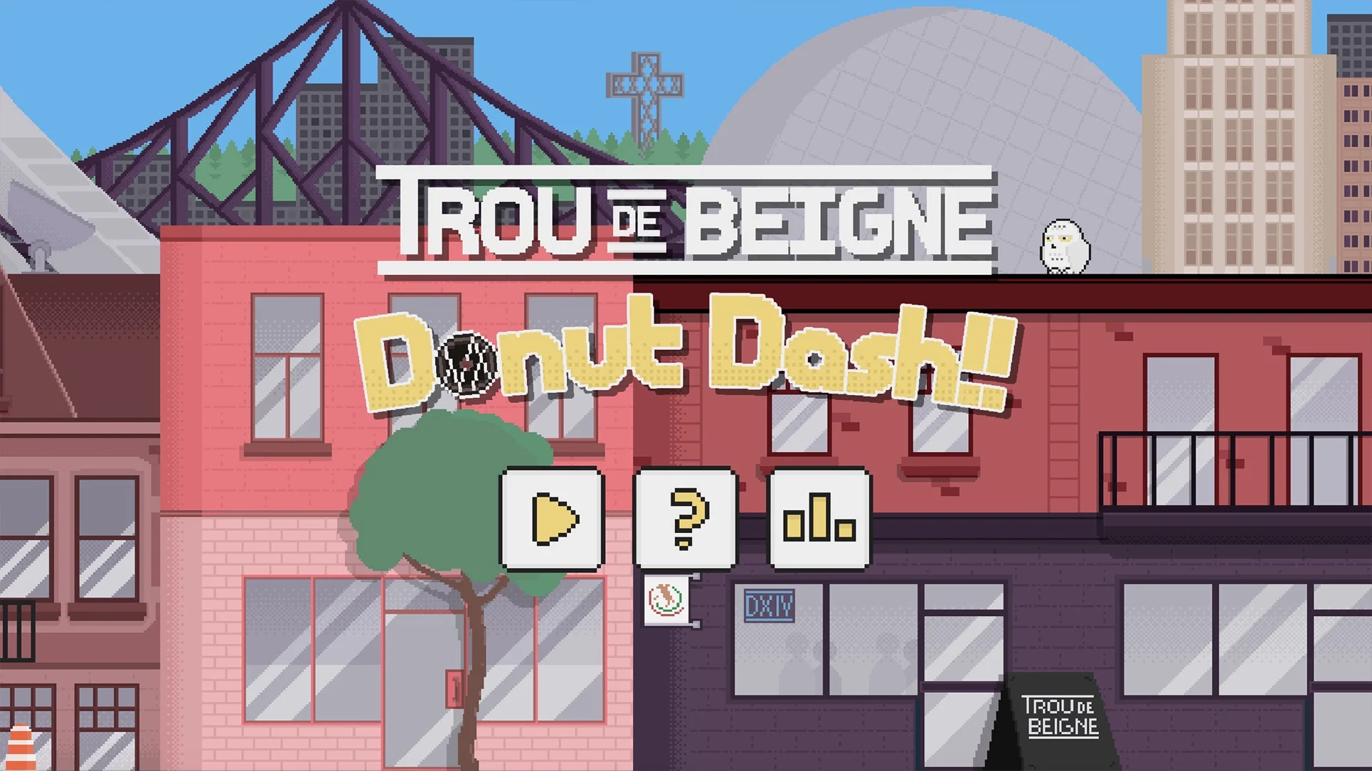 Trou de Beigne: Donut Dash!! — snowy owl soaring over Montreal skyline